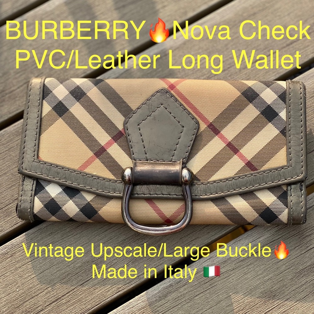 BURBERRY Nova Check Wallet🔥Vintage/🇮🇹made, PVC/Leather🔥RARE🔥Hardware🔥7”x4”